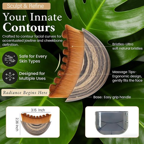 Lymphatic Drainage Face Brush - Manual Facial Massager for Sculpting & Cleansing, Ergonomic Hypoallergenic Design with Soft Durable Natural Bristles