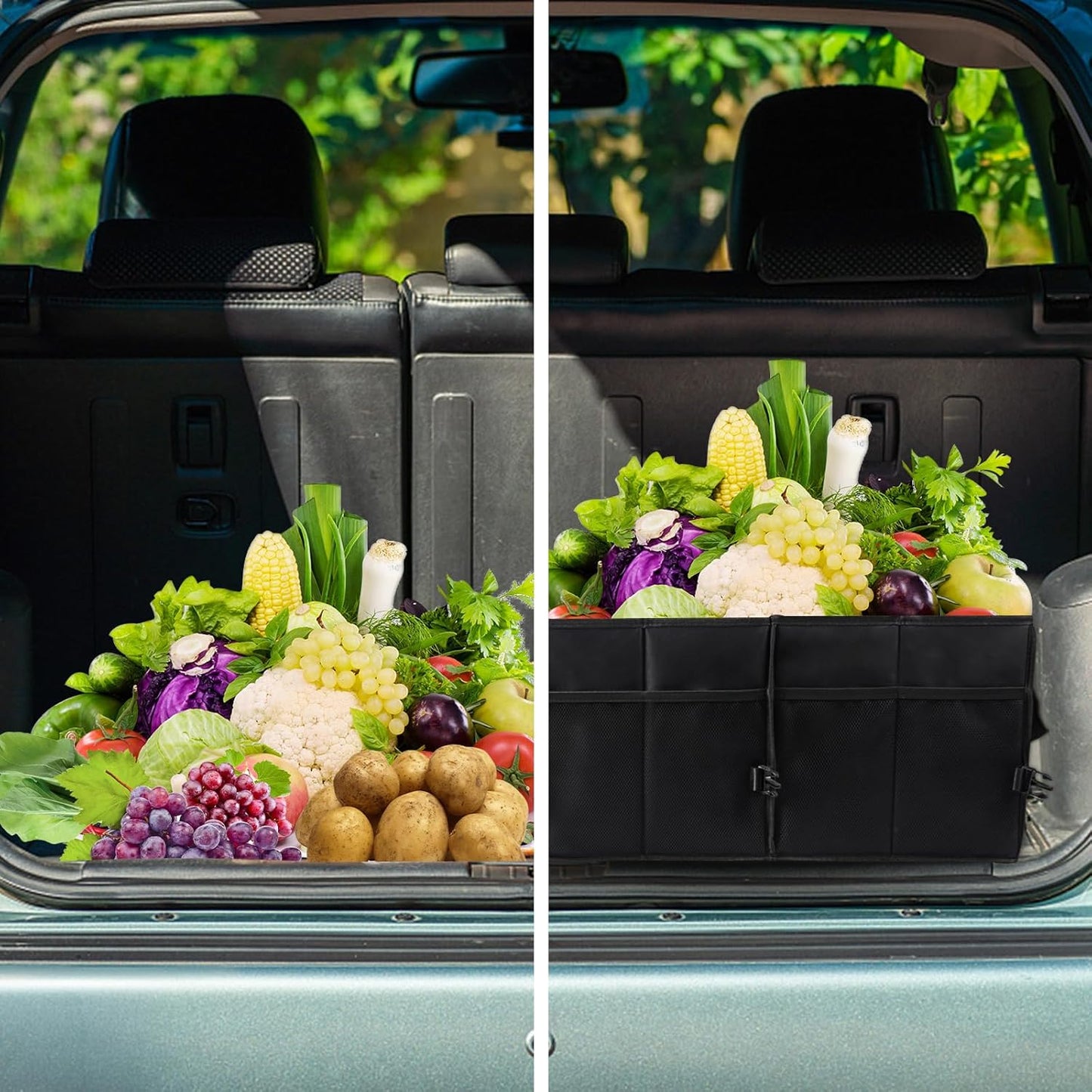 Sposuit Extra Large Trunk Organizer - 98L Collapsible Car Storage with Removable Dividers & Adjustable Straps