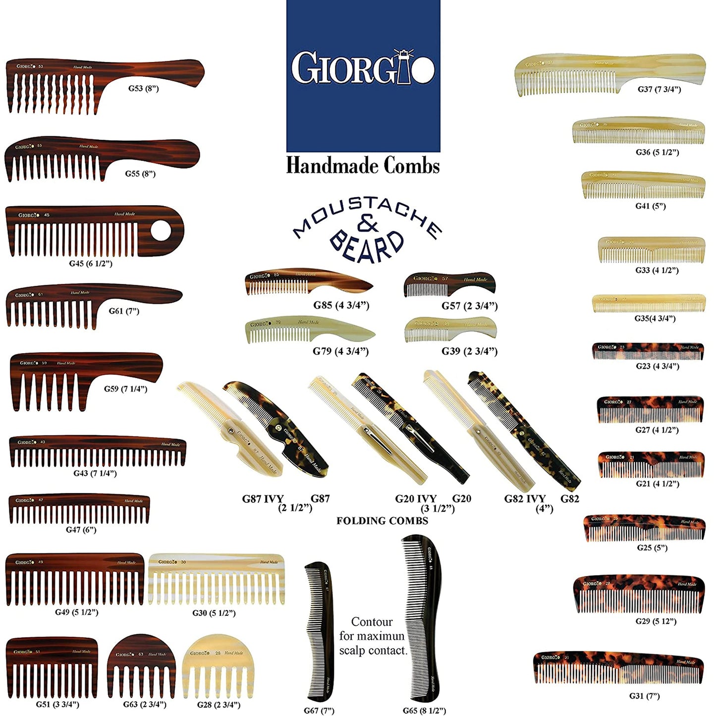 Giorgio G49WT Large 5.75 Inch Hair Detangling Comb, Wide Teeth for Thick Curly Wavy Hair. Long Hair Detangler Comb For Wet and Dry. Handmade of Quality Cellulose, Saw-Cut, Hand Polished