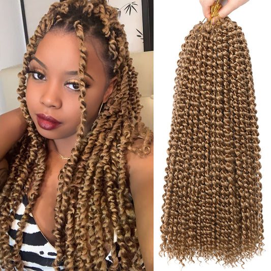 18 Inch Passion Twist Hair, Blonde Water Wave Crochet Hair for Women Passion Twist Crochet Hair Long Bohemian Synthetic Curly Passion Twists Braiding Hair Extensions (18 Inch (Pack of 2), #27)