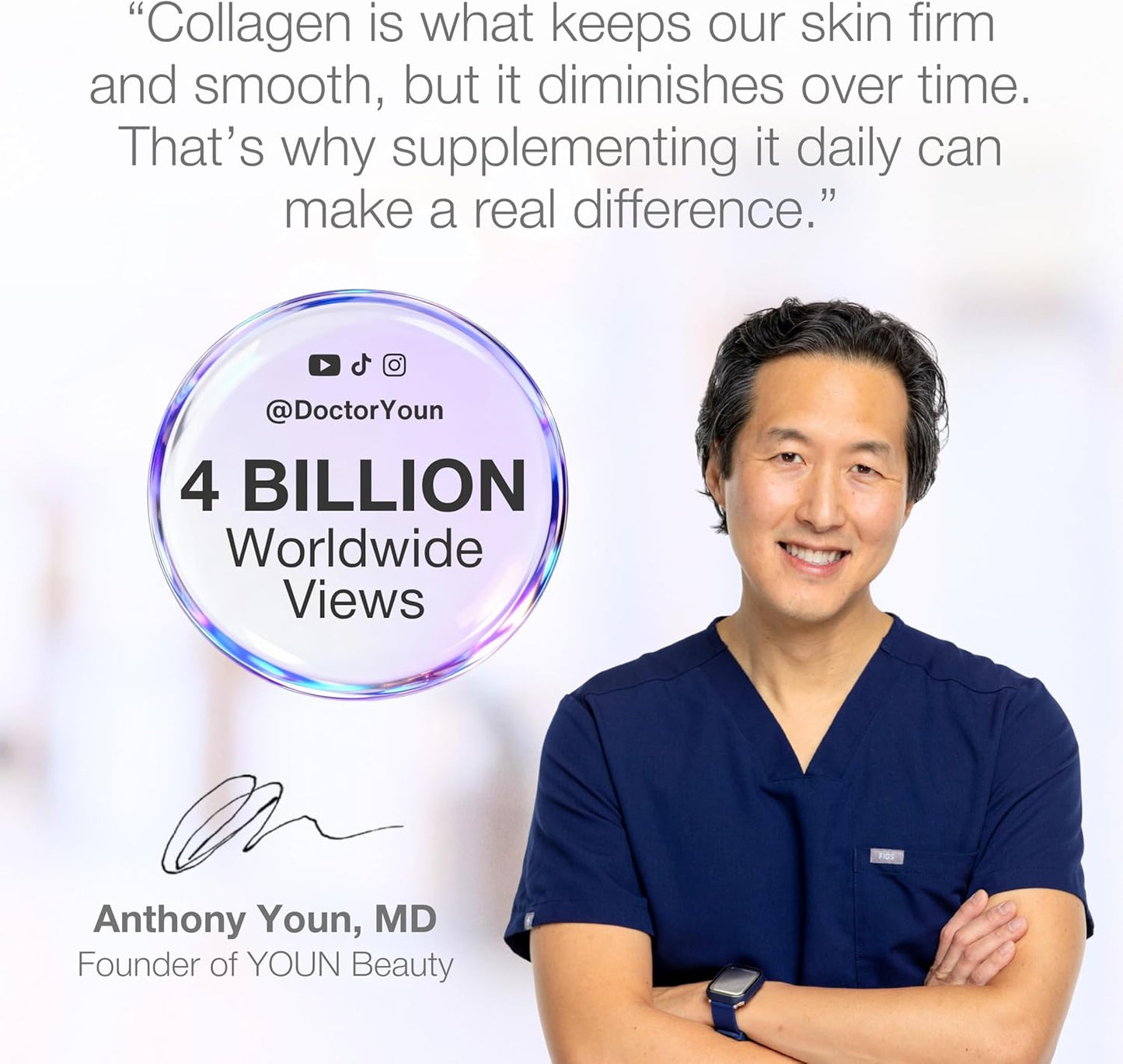 YOUN Beauty Collagen Powder | Unflavored Multi-Collagen Peptides for Skin Health - 30 Servings