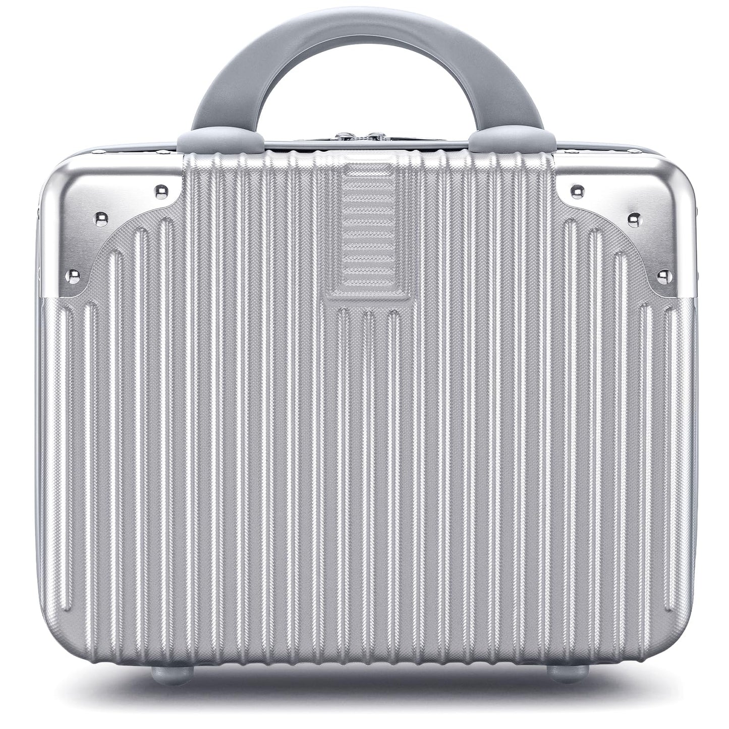 Noverlife 12 Inch Hard Shell Cosmetic Case, Small Hard Case Makeup Travel Case with Elastic Band ABS Carrying Suitcase, Mini Carrying Makeup Suitcase Small Travel Hand Luggage Organizer - Silver