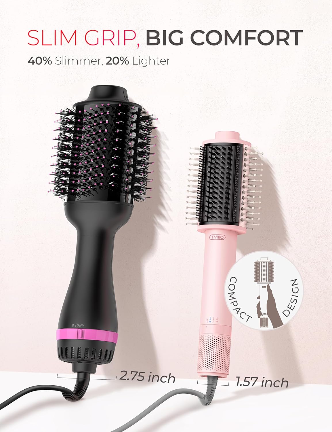 TYMO Hair Dryer Brush - High-Speed Compact Design with Automatic Curling Iron Functionality
