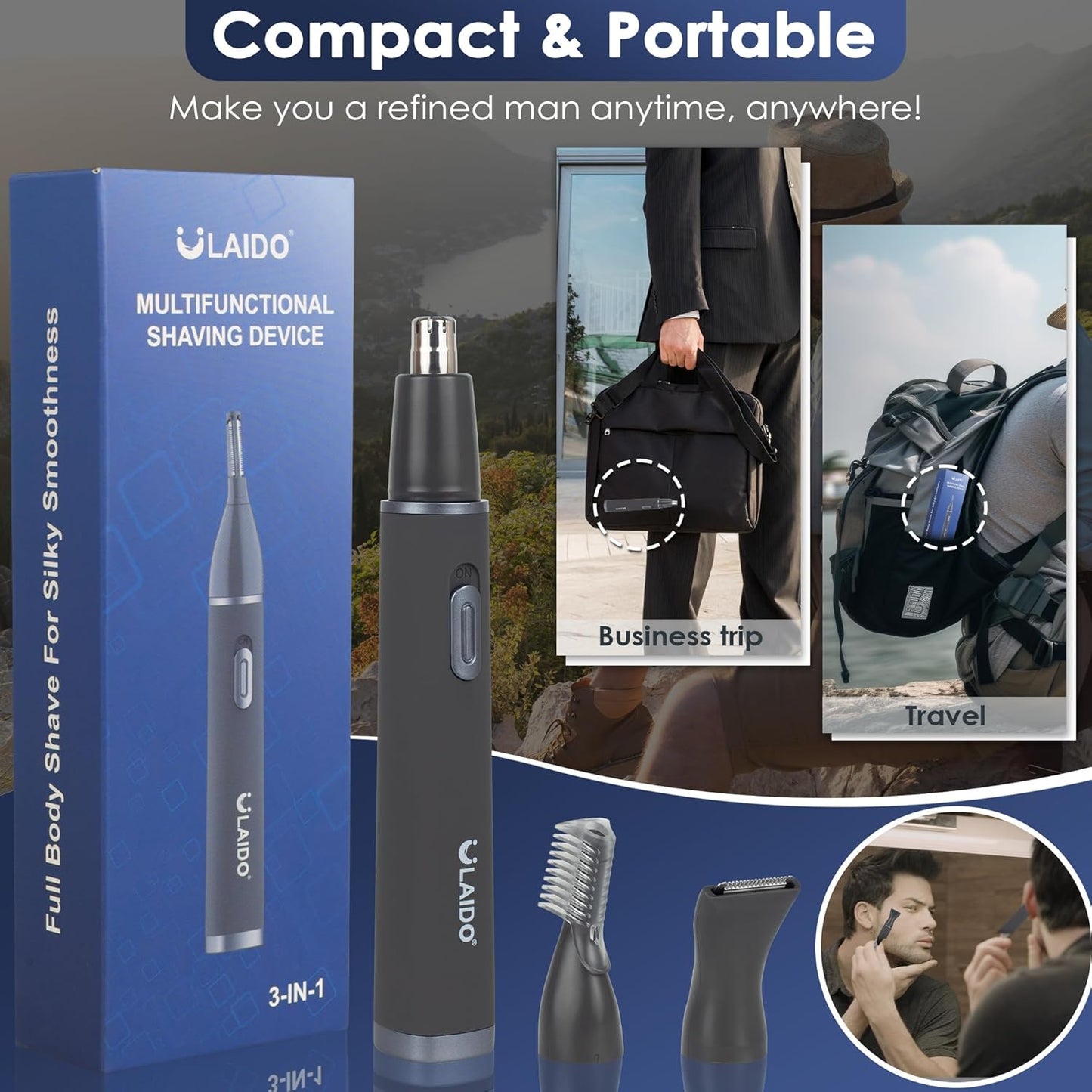 Skiennix Nose Hair Trimmer - Painless 3-in-1 Grooming Kit for Nose, Ear & Eyebrow Hair | Rechargeable & Waterproof