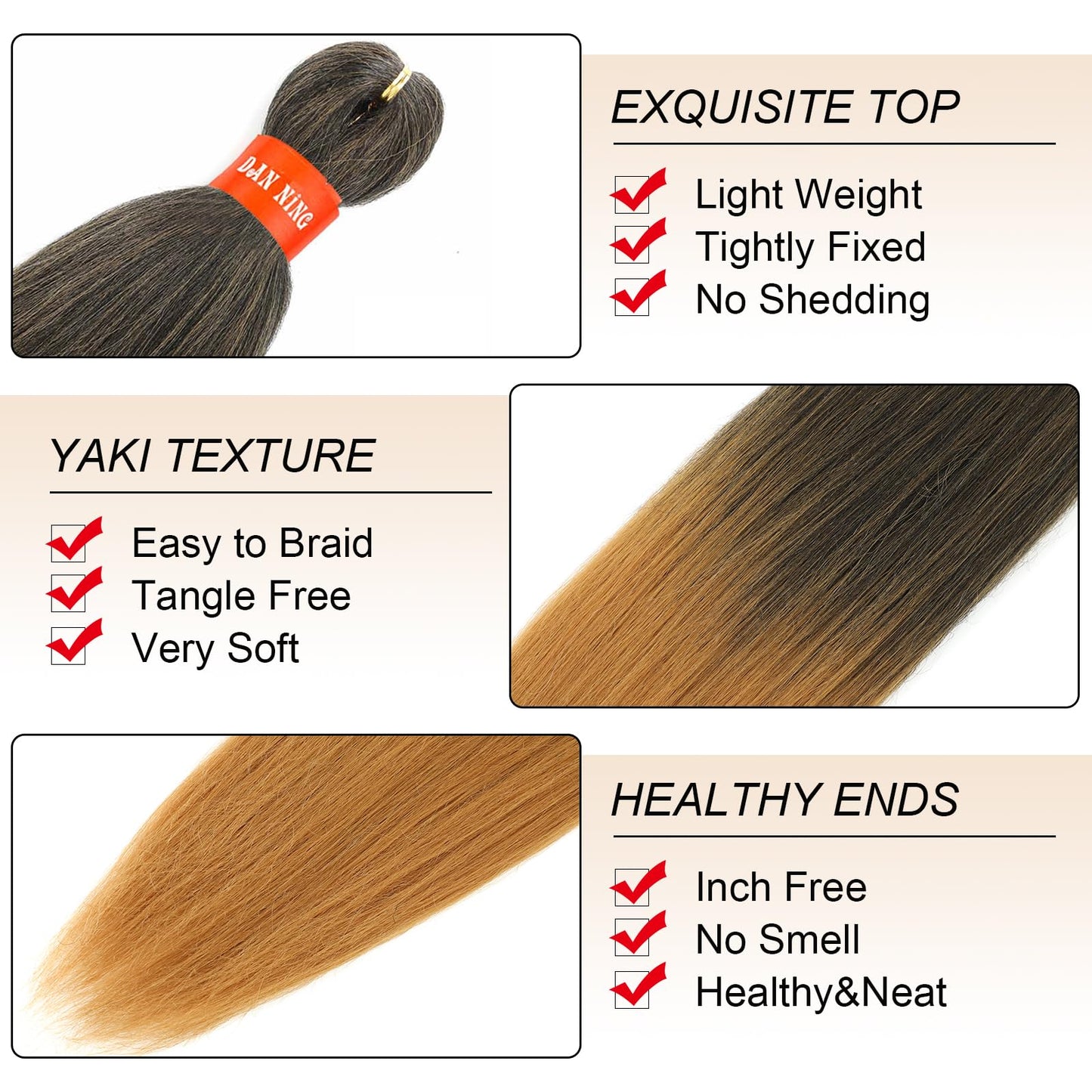 DAN NING Pre-stretched Braiding Hair,Silky Braid Hair Extensions, Itch Free Crochet Twist Hair Braids, Yaki Texture Original Braiding Hair Pre Stretched(20''-8 packs, 1b27)