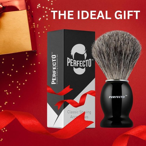 Perfecto 100% Pure Badger Shaving Brush - Black Handle for Ultimate Shaving Experience | Ideal for Safety, Double Edge, and Straight Razors