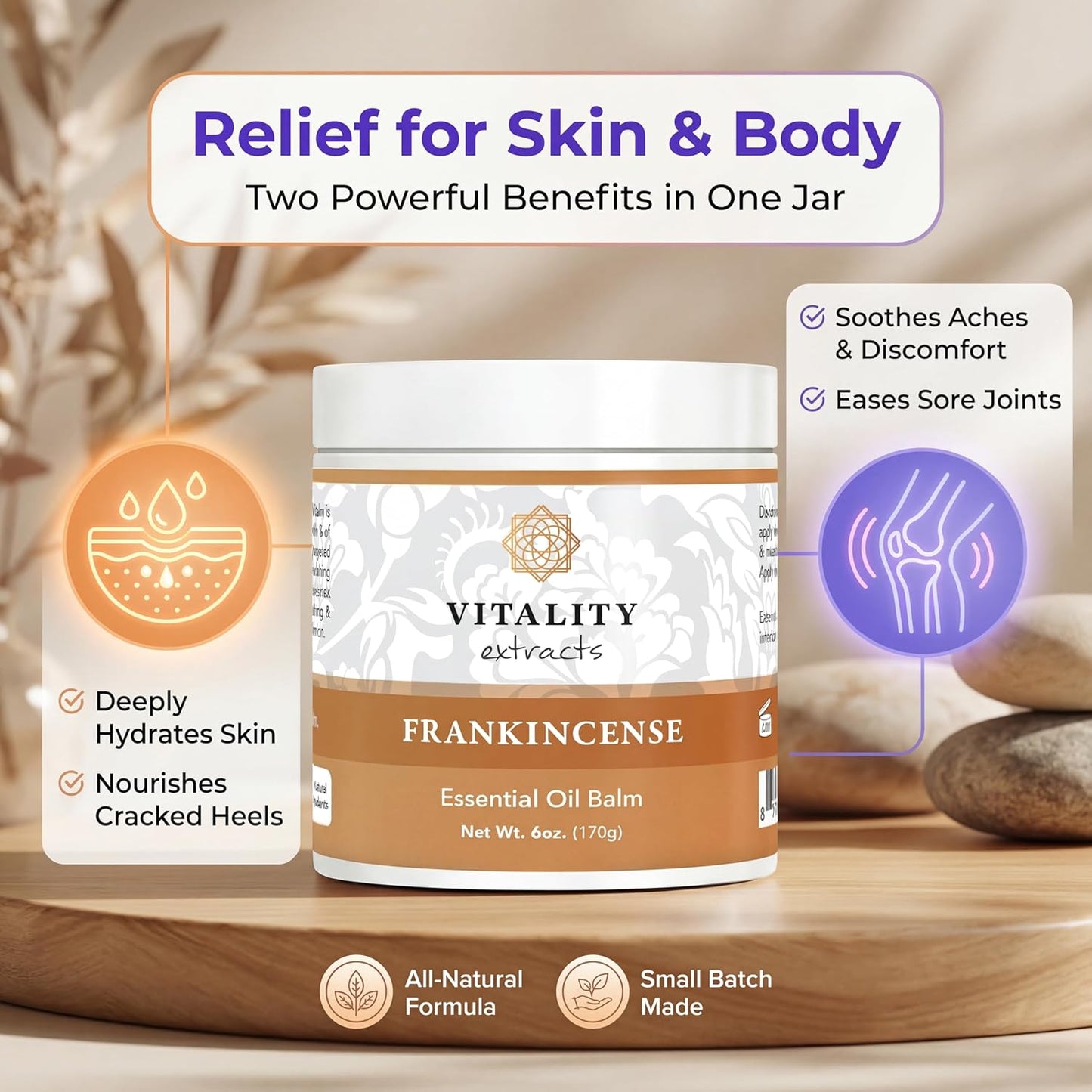 Vitality Extracts Frankincense Balm - 6oz Moisturizing Balm for Dry, Cracked Skin | All Skin Types