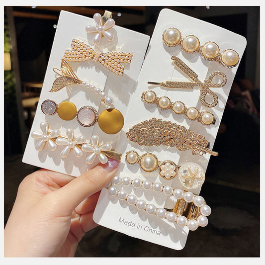 Etoleko Fashion Hair Clips Set, New Pearls and Acrylic Resin Hair Clips, Handmade Hair Barrettes,Glitter Crystal Geometric Hairpin, Elegant Gold Hair Accessories, Gifts for Women Girls Ladies Headw