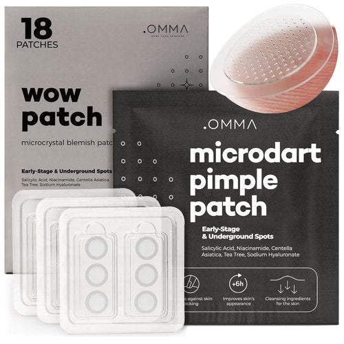 OMMA Korean Microdart Acne Patch - Effective Cystic Acne Treatment with Salicylic Acid & Tea Tree | 17mm Pimple Patches (18 Count)