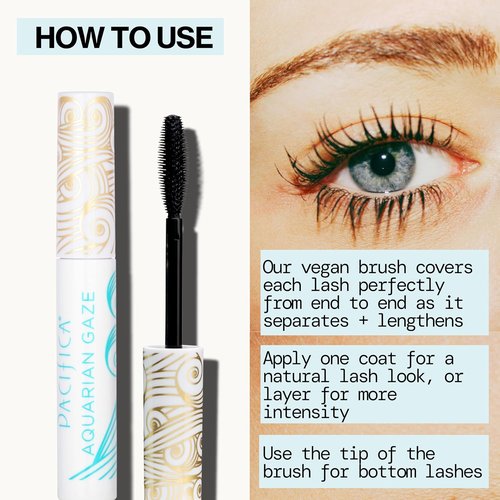 Pacifica Aquarian Gaze Mascara - Abyss Black | Water-Resistant, Lengthening & Smudge-Proof, Vegan & Cruelty-Free