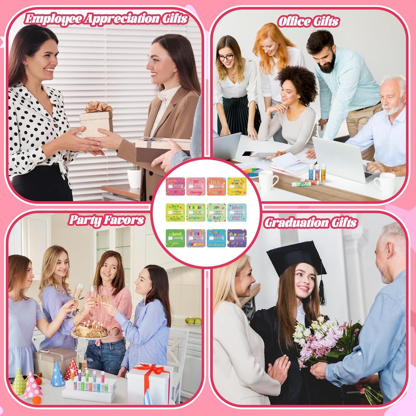 Skiennix Thank You Lip Balms - 48 Pcs Bulk Travel Size Gifts for Employees & Teachers | Motivational Present