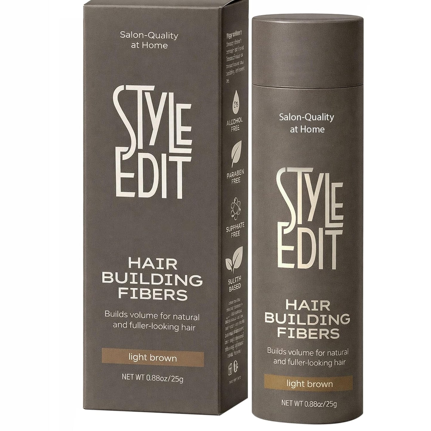 Style Edit Hair Building Fibers - Conceal Thinning Hair & Bald Spots | 100% Plant-Based, Light Brown 0.88oz