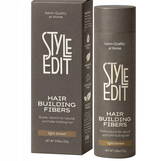 Style Edit Hair Building Fibers - Conceal Thinning Hair & Bald Spots | 100% Plant-Based, Light Brown 0.88oz