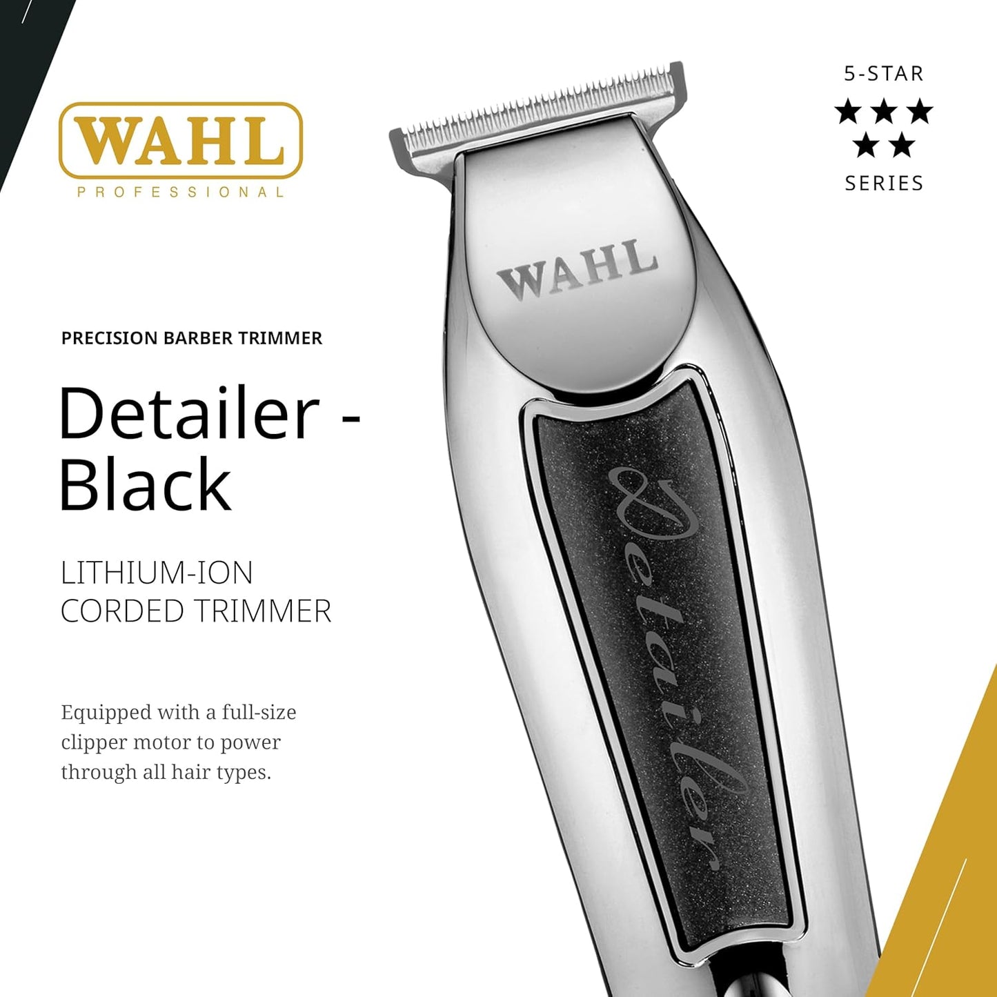Wahl Professional Detailer Trimmer - Black Adjustable T-Blade with Accessories & Guides