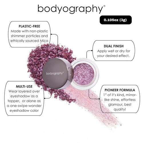 Bodyography Glitter Pigment Eye Shadow - Long-Lasting Shimmer | Vegan & Paraben-Free | Stratus (Champagne/Pink) 1.5g