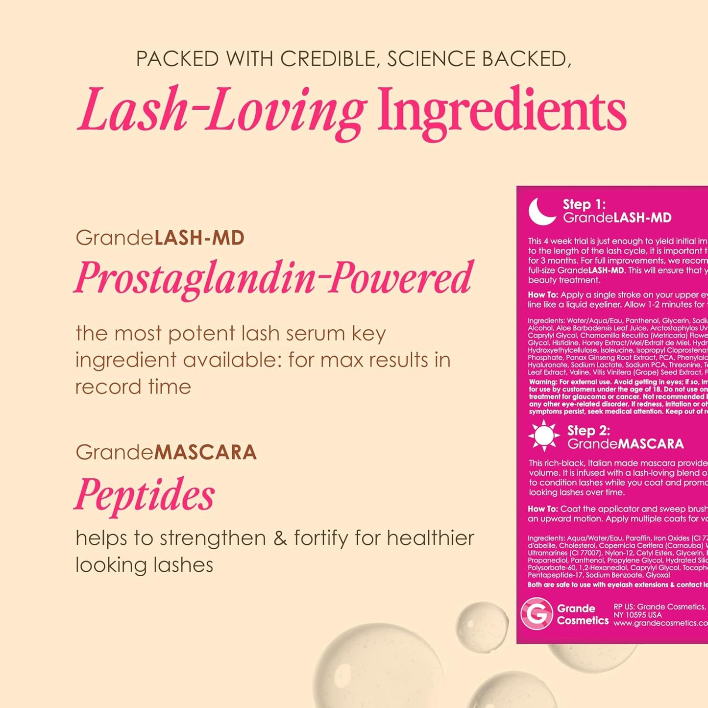 Grande Cosmetics Lash & Brow Care Systems - Multi-Step Enhancing Set for Longer, Fuller Lashes & Brows
