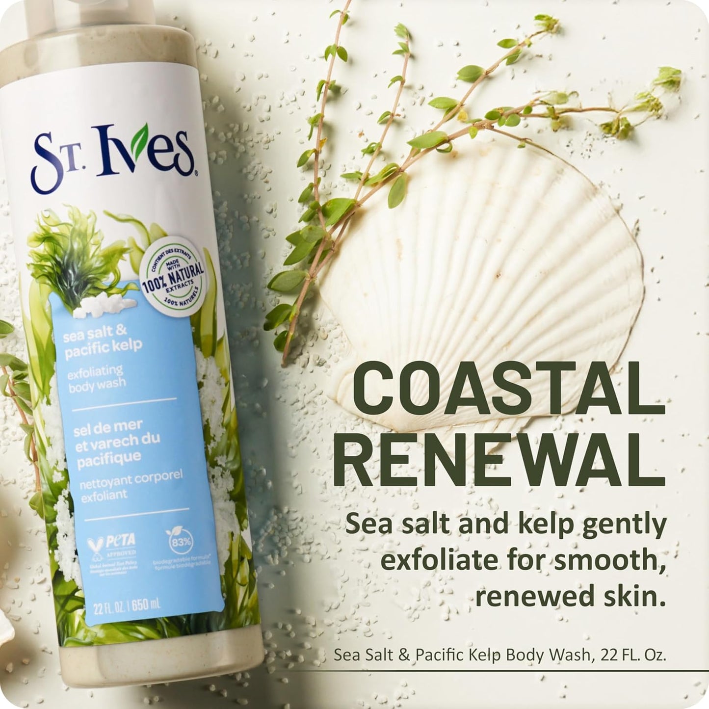 St. Ives Exfoliating Body Wash - Sea Salt & Pacific Kelp - 22 Fl Oz for Smooth Skin