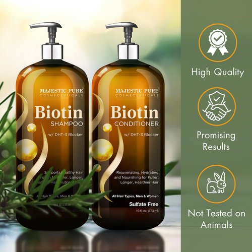 MAJESTIC PURE Biotin Shampoo and Conditioner Set with DHT Blocker Complex - Hydrating, Nourishing & Supporting Healthy Hair, Sulfate Free, for Men & Women - 16 fl oz each