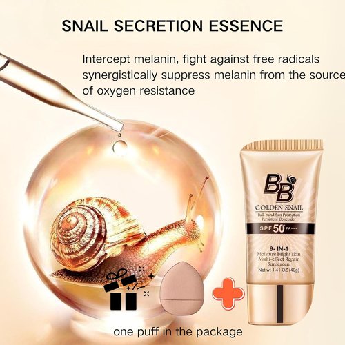 Regine Switzerland BB Cream Tinted Moisturizer - SPF 50, 9-in-1 Full Coverage, Oil-Free, Natural Color (#01) with Puff
