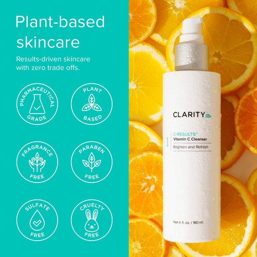 ClarityRx C-Results Vitamin C Facial Cleanser, Natural Plant-Based Brightening Face Wash with Lactic Acid