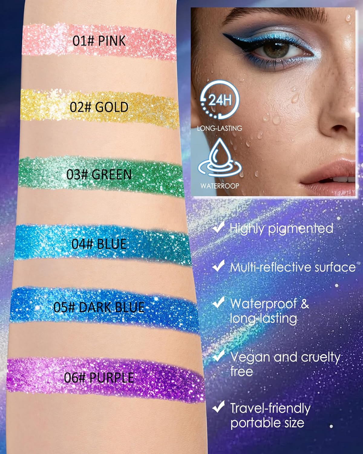 Skiennix Multichrome Gel Eyeliner - Pink Shifting Glitter, Waterproof & Long-Lasting Holographic Eye Makeup Pen