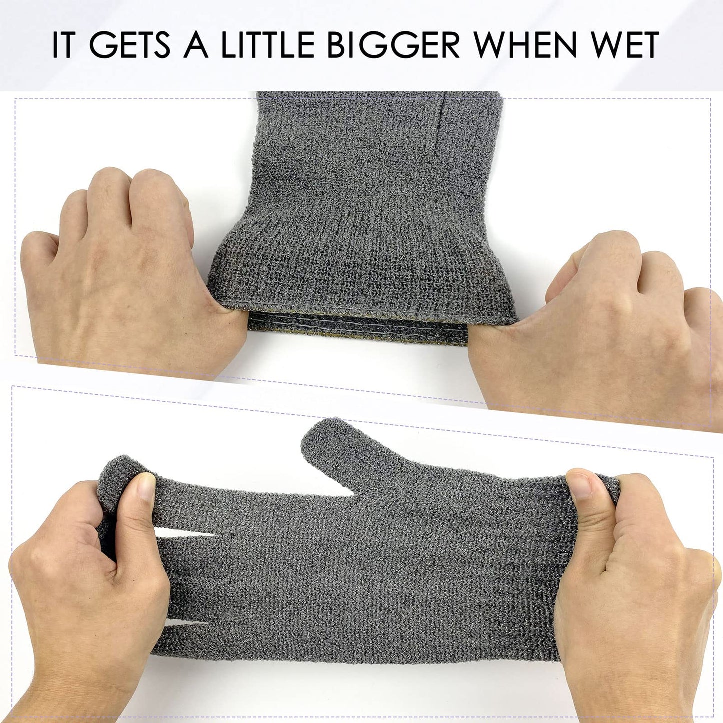 MIG4U Exfoliating Shower Gloves 2 Pairs, Bath Scrub Glove Medium to Heavy Body Dead Skin Removal, Deep Exfoliate Sponge Loofah for Women and Men, Black