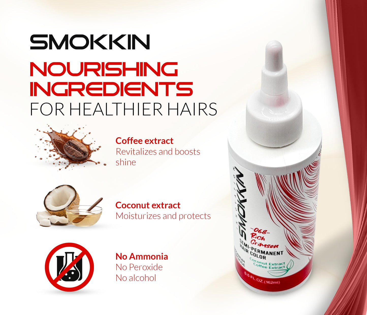 Smokkin Innovation Semi Permanent Hair Color (068 Rich Crimson) | Vegan & Clean Hair Dye for Natural Hair | No Ammonia, No Peroxide | Works on 4C Human Hair, Crochet & Braiding Hair | 5.5 Fl Oz