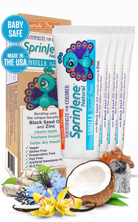 SprinJene Natural Kids Toothpaste, Vanilla | Natural Children’s Toothpaste | Fluoride Free Toothpaste for Toddlers | 4 Pack