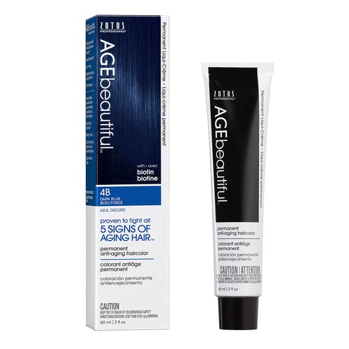 AGE beautiful Permanent Hair Color Dye Liqui Creme | 100% Gray Coverage | Anti-Aging Haircolor | Biotin for Thicker, Fuller Hair | Professional Salon Coloring | 4B Dark Blue