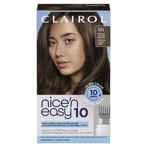 Clairol Nice'N Easy 10 Permanent Hair Dye, 5G Medium Golden Brown Hair Color, Pack of 1