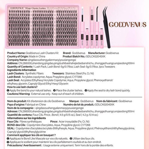 Goddvenus Lash Clusters Kit Wispy Eyelash Clusters Lashes Natural DIY Lash Extension Kit 10-16mm Cluster Eyelash Extensions Kit 300pcs C Curl Individual Lashes Cluster Eyelash (With Tweezers)