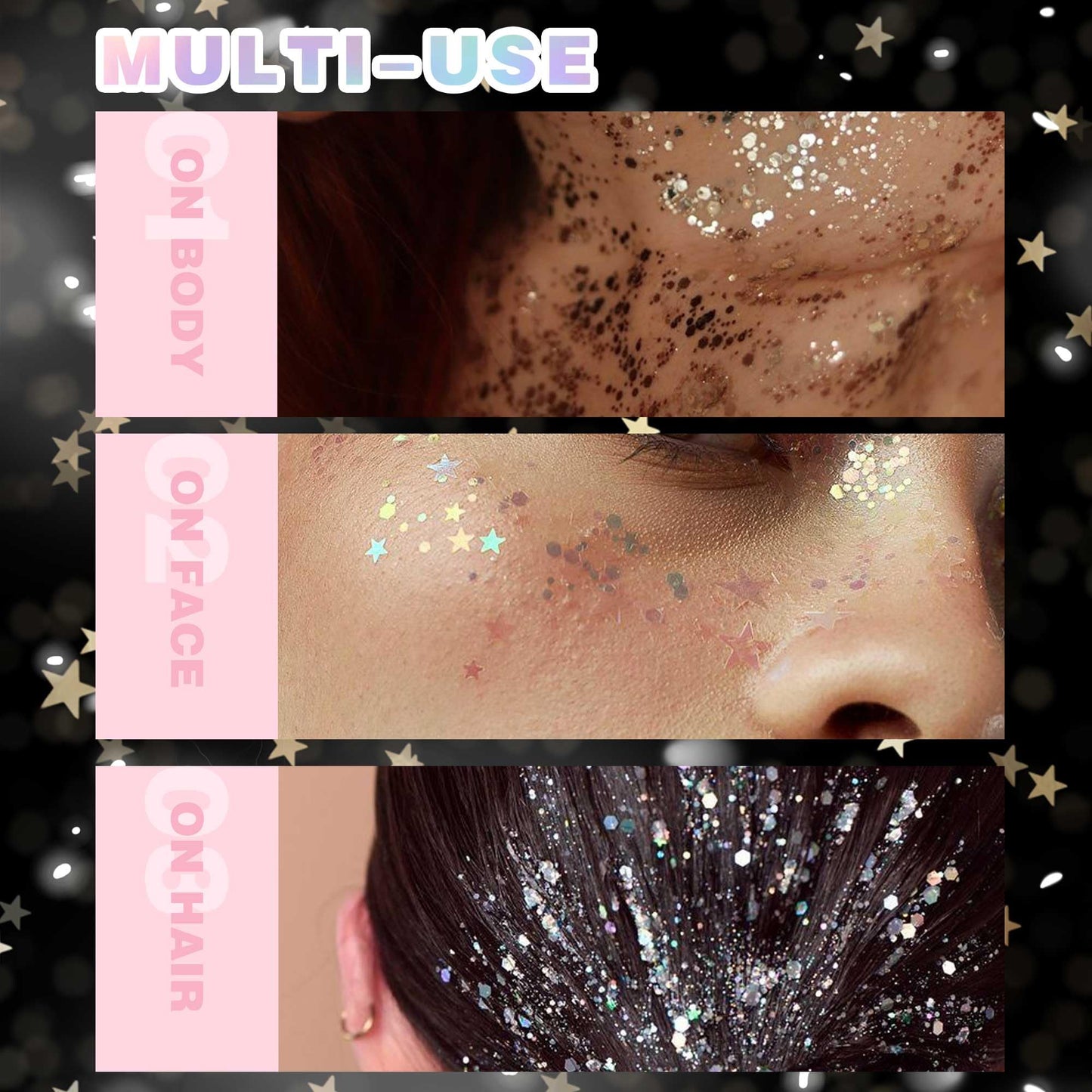 Holographic Body Glitter Gel - Cosmetic-Grade, Color Changing Long-Lasting Glitter for Face, Body, and Hair, Safe and Easy to Use, Perfect for Festivals Parties (Dazzle)