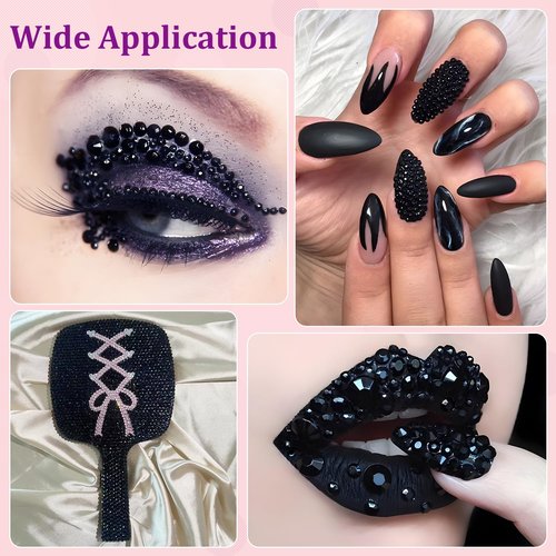 16000Pcs Resin Jelly Rhinestones for Crafting, Black Rhinestones Flatback Gems, Bedazzling Crystal with 3Pcs 10ml B7000 Jewelry Glue for DIY Crafts Clothing Tumblers Shoes Fabric Nail Art