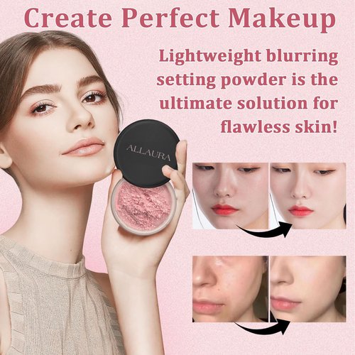 Allura Beauty Blurring Powder, Blurring Setting Powder By Allura, Allura Beauty Pink Setting Powder, Allura Blurring Setting Powder, Blurring Powder Pink for All Skin Tones (pink*2)