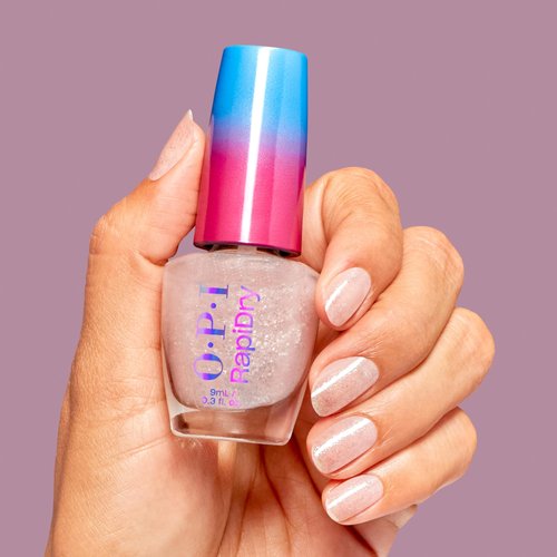 OPI RapiDry Cheers to No Smears | Semi-sheer Soft Peach Glitter Quick Dry Nail Polish | Vegan, Smudge Proof, Fast Drying