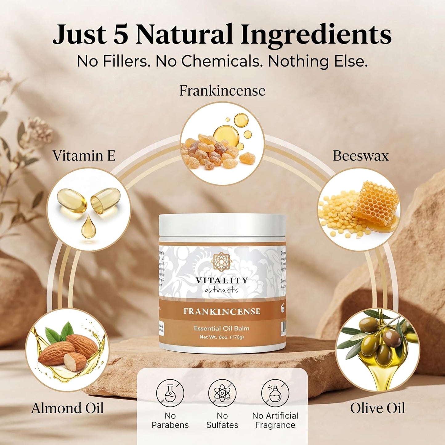 Vitality Extracts Frankincense Balm - 6oz Moisturizing Balm for Dry, Cracked Skin | All Skin Types