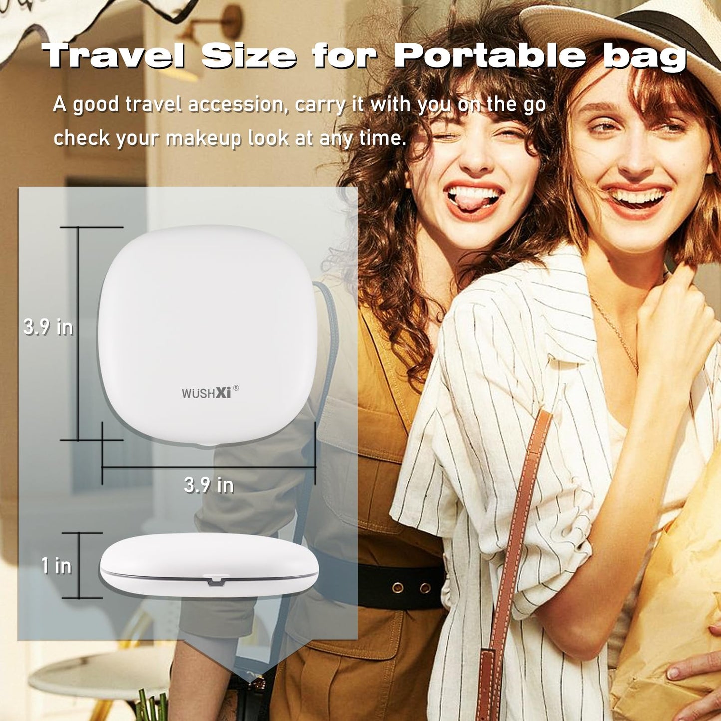 WUSHXI Portable LED Makeup Mirror - Compact Travel Mirror with Light, 10X Magnification, Adjustable Brightness, Rechargeable, for Her, Travel Accessories for Women, Ideal for Purse