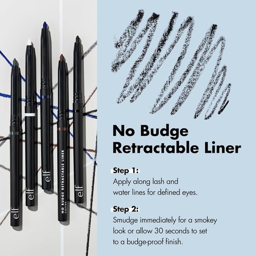 e.l.f. No Budge Retractable Eyeliner - Creamy, Ultra-Pigmented & Waterproof - Bold Black Color