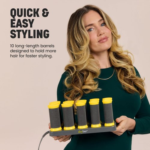 Drybar The Roller Club Curling Hot Rollers - Fast Heating, Gentle on Hair, 10 Rollers in 2 Sizes, Reduces Frizz & Adds Shine