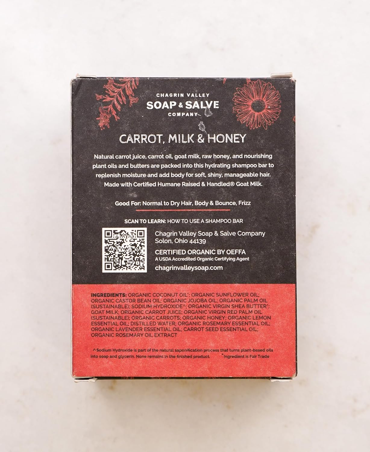 Chagrin Valley Carrot, Milk & Honey Shampoo Bar - Organic Frizz Control for Normal to Dry Hair, 5.6 oz