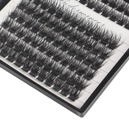 Hannahool 12rows-Large Tray Mixed 8-10-12-14-16mm/Mixed 14-15-16mm/Mixed14mm-16mm/Mixed 18-20mm Wide Stem Individual False Eyelashes Dramatic Black Cluster Eyelashes (mixed 18-20mm)