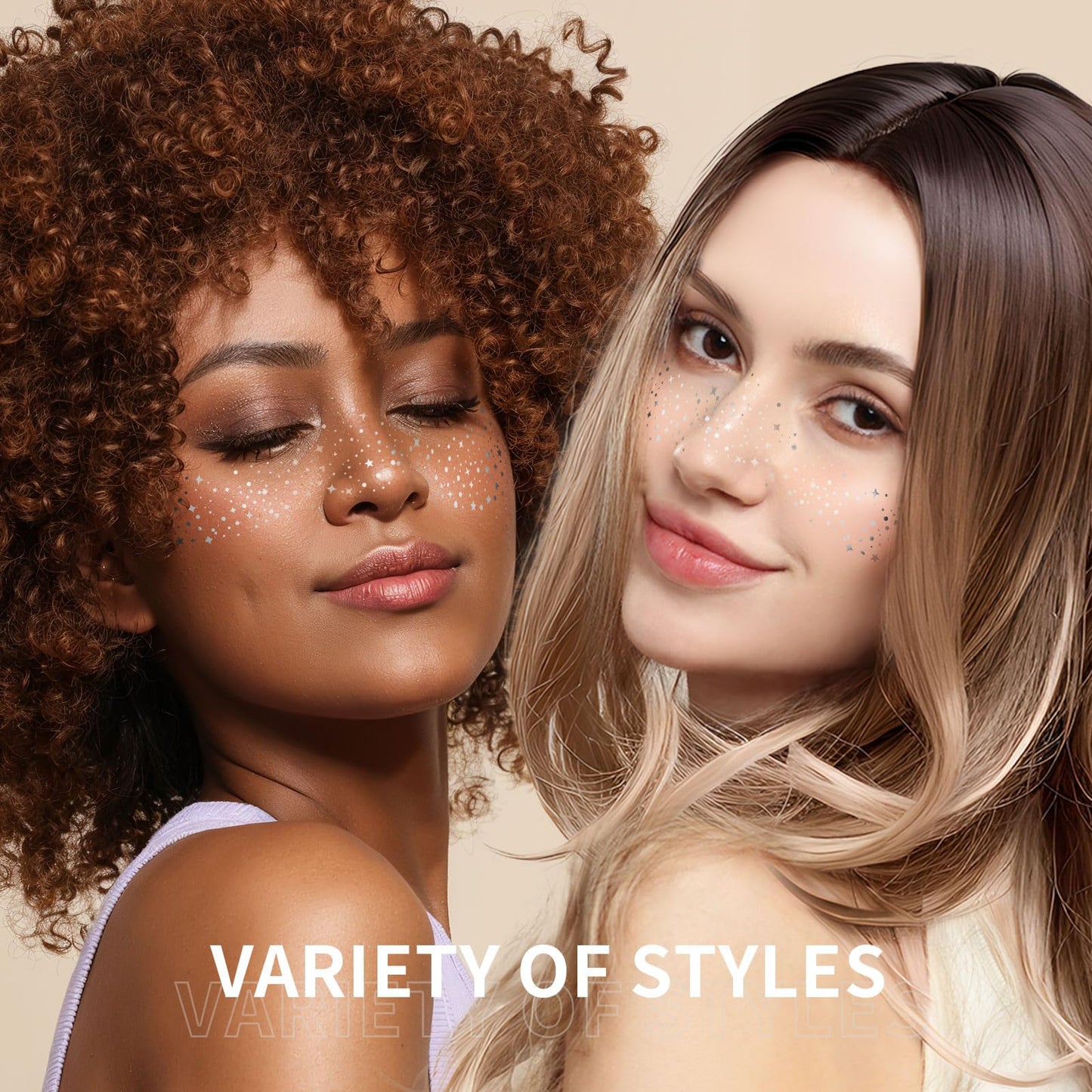 FANDAMEI Glitter Freckles, 6PCS Glitter Freckles Silver, Face Glitter Makeup Speckles. Glitter Face Speckles, Makeup Patches, Face Glitter Speckles for Women, 6PCS (Silver)