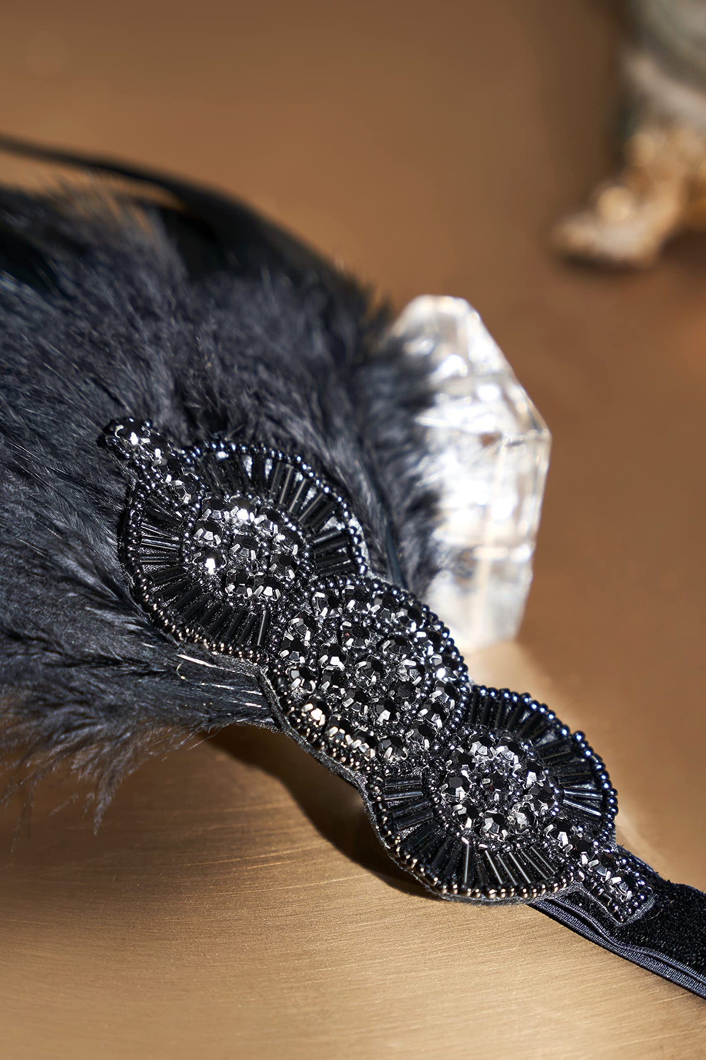 BABEYOND 1920s Flapper Headpiece Roaring 20s Great Gatsby Headband Vintage Feather Headband 1920s Flapper Gatsby Hair Accessories for Party (Black)