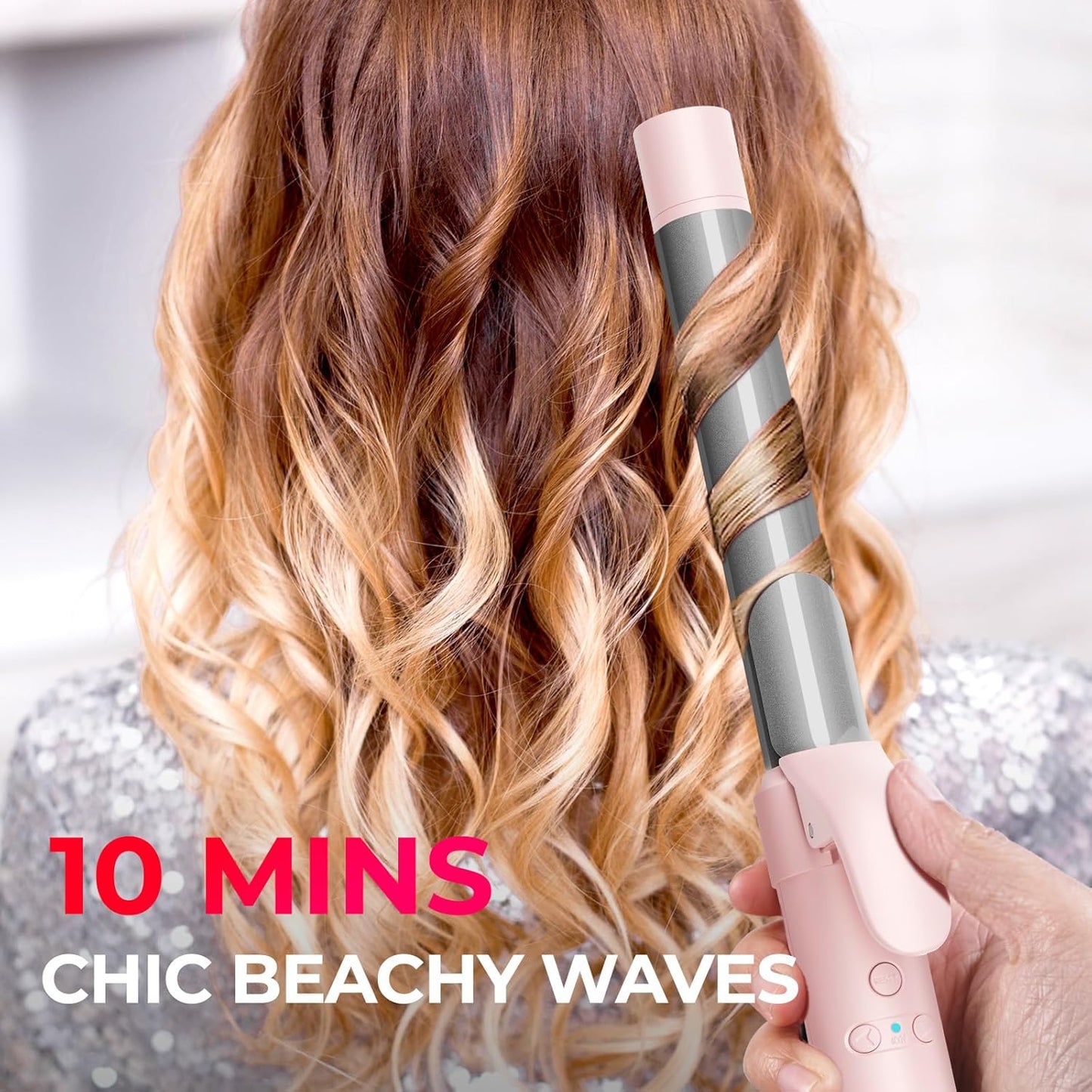 TYMO ROTA Automatic Curling Iron - 1-Inch Ceramic Curling Wand for Beach Waves, 5 Heat Settings, Pink