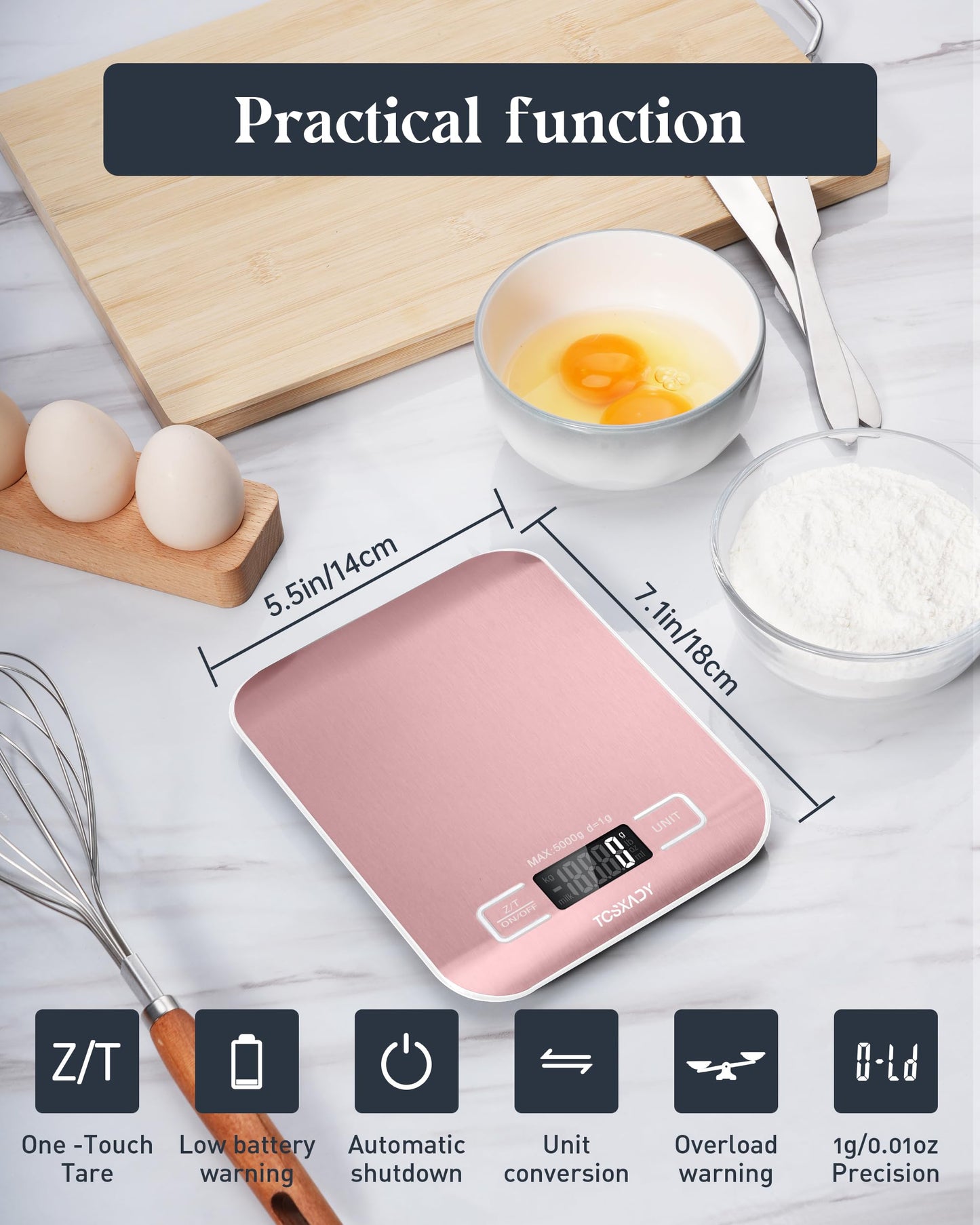 Food Scale, 11lb Digital Kitchen Scale with 6 Units LCD Display and Tare Function,Compact Design for Baking,Healthy Cooking,Meal Prep, 304 Stainless Steel