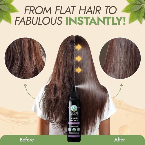 Nature's Brands Organic Hair Spray, 8 Oz - Biotin-Enriched Non Toxic Hairspray with Green Tea, Sage & Geranium Oil for Long-Lasting Hold, Shine, Frizz Control, and Volume Boost - Paraben-Free, Vegan