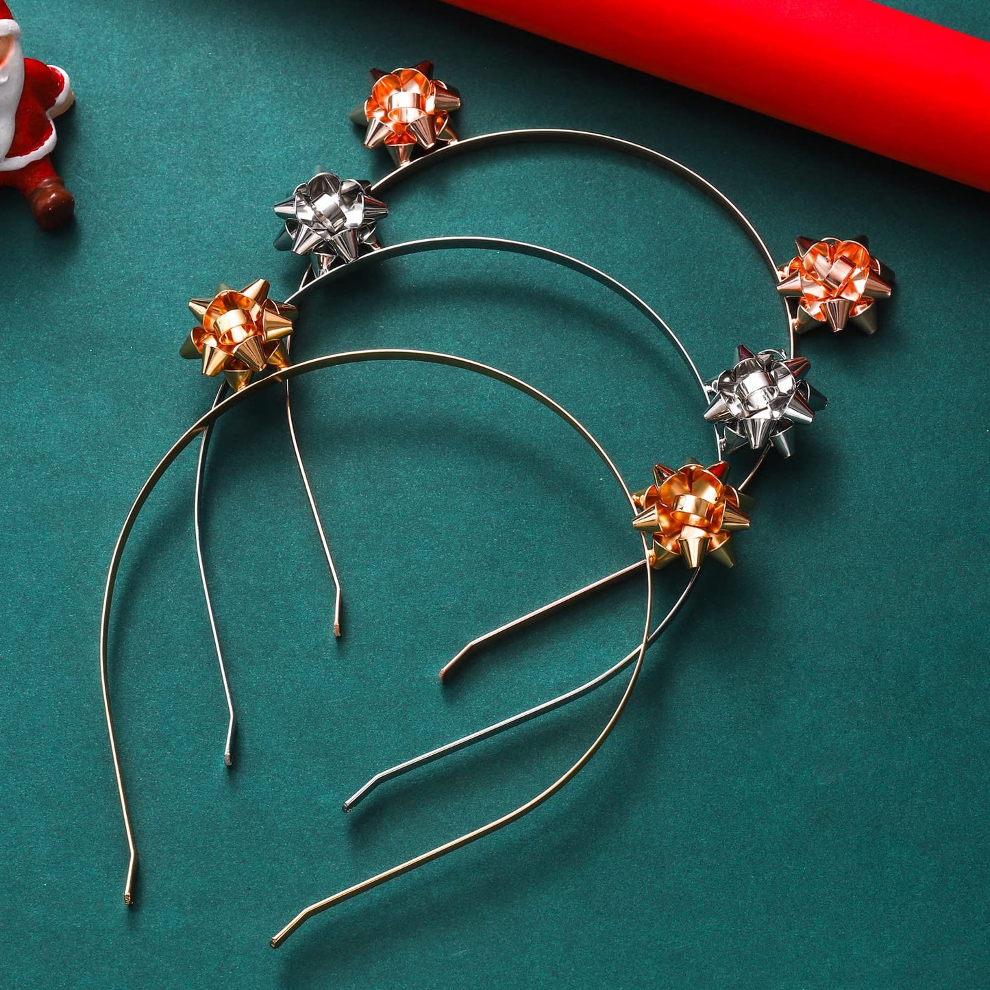 Christmas Headbands for Women Xmas Bow Hairband Red Green Gold Present Bow Headpiece Festive Holiday Party Hair Accessory