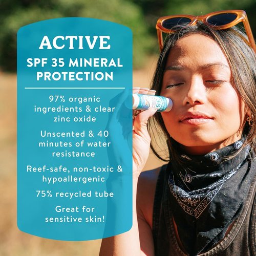 Badger Mineral Sunscreen Face Stick - SPF 35, 97% Organic, Unscented, Coral Reef Safe | Travel Size .65 oz