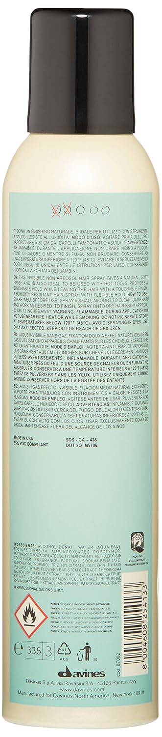 Davines Invisible No Gas Spray - Humidity-Resistant Non-Aerosol Hairspray for Flexible Hold | 8 Oz