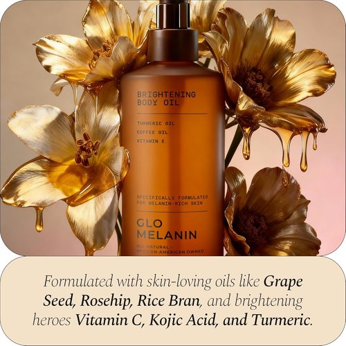 Glo Melanin Brightening Body Oil - Lightweight Moisturizer with Vitamin C & Turmeric for Melanin-Rich Skin (8 oz)